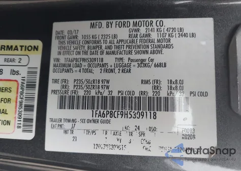 2017 Ford Mustang Gt z USA, uszkodzony, nr VIN 1FA6P8CF9H5309118